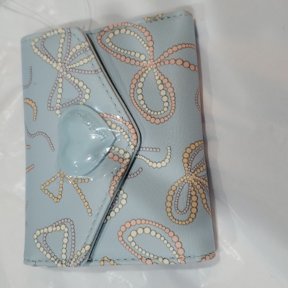 Betsey Johnson‎ LBCash baby blue pink bow pearls pattern Luv Betsey wallet new